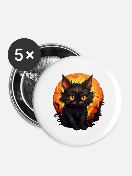 Halloween Kater - Buttons groß 56 mm (5er Pack) - Weiß