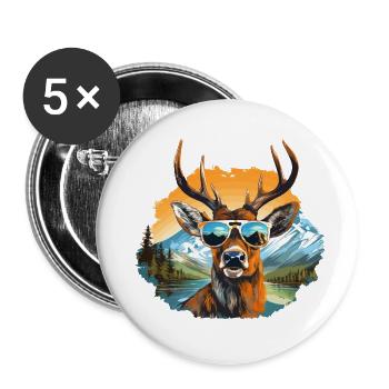 Cool deer with sunglasses, traditional costume village festival - Buttons large 2.2''/56 mm (5-pack) - white - Front