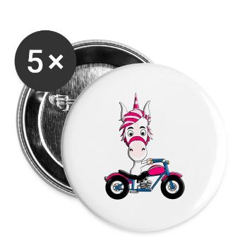 MOTORRAD - BIKER - EINHORN - Buttons groß 56 mm (5er Pack) - Weiß - Vorne