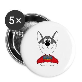 HUSKY - SCHLITTENHUND - SUPERHELD - TIER - HELD - Buttons groß 56 mm (5er Pack) - Weiß - Vorne