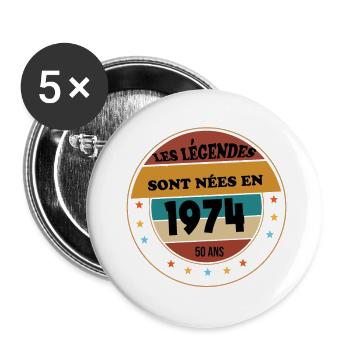 Millésime 1974 Cadeau 50 Ans Homme Anniversaire - Lot de 5 grands badges (56 mm) - blanc - Devant