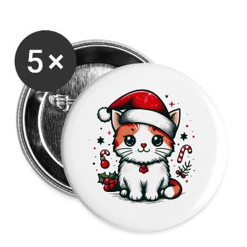 KATZE KATER HAUSTIER BESCHERUNG WEIHNACHTEN GRÜN - Buttons groß 56 mm (5er Pack) - Weiß - Vorne