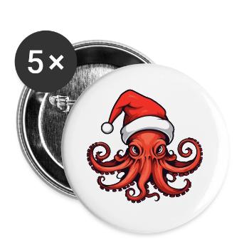 Oktopus Krake Weihnachten Tier - Buttons groß 56 mm (5er Pack) - Weiß - Vorne