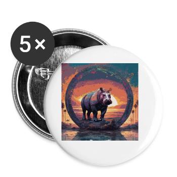Hippopotamus,Painting,Sunset,Circle,Landscape - Buttons large 2.2''/56 mm (5-pack) - white - Front