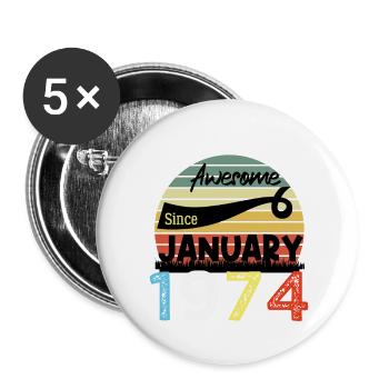 Awesome Since January 1974 Vintage 50 ans Birthday - Lot de 5 grands badges (56 mm) - blanc - Devant