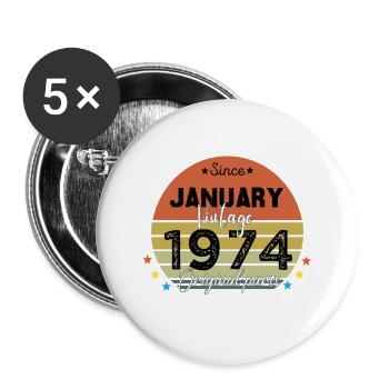 50 Jahre alt Baujahr 1974 Jahrgang Januar 1974 - Buttons groß 56 mm (5er Pack) - Weiß - Vorne