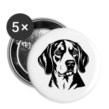 Tête de chien Beagle - Lot de 5 grands badges (56 mm) - blanc - Devant
