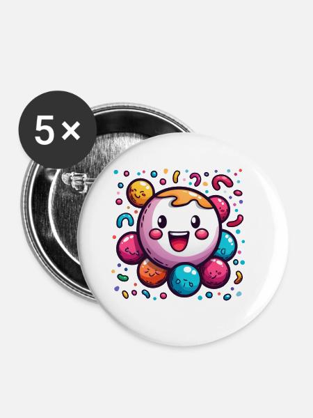 Fasnachtsfreude mit Konfetti - Buttons groß 56 mm (5er Pack) - Weiß