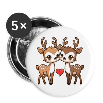Deer Comic Couple Love - Buttons large 2.2''/56 mm (5-pack) - white - Front