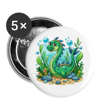 Die kleine Nessie - Buttons groß 56 mm (5er Pack) - Weiß - Vorne