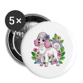 Caniche - Lot de 5 grands badges (56 mm) - blanc - Devant