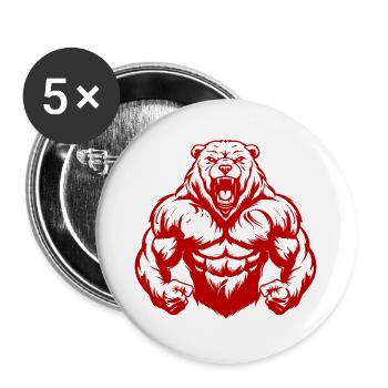 Muscles de l’ours grizzli musculation - Lot de 5 grands badges (56 mm) - blanc - Devant