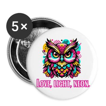 Liebe, Licht, Neon Eule - Buttons groß 56 mm (5er Pack) - Weiß - Vorne