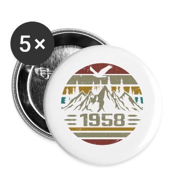 Jahrgang 1958 Original Retro 1958 Geburtstagsgeschenk - Buttons groß 56 mm (5er Pack) - Weiß - Vorne