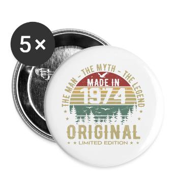 Original 1974 Retro 1974 Birthday Gift 1974 - Buttons large 2.2''/56 mm (5-pack) - white - Front