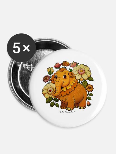 Wollmammut - Buttons groß 56 mm (5er Pack) - Weiß