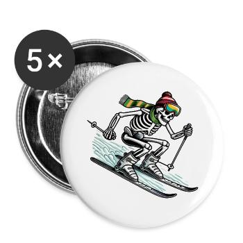 Skelett auf Skiern - Winterabenteuer mit Twist - Buttons groß 56 mm (5er Pack) - Weiß - Vorne