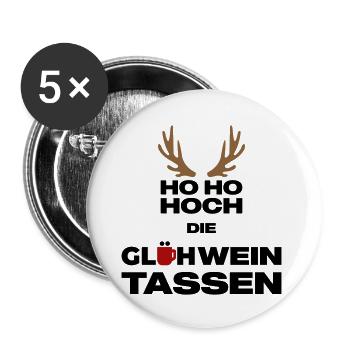 Hoch die Glühweintassen - Buttons groß 56 mm (5er Pack) - Weiß - Vorne