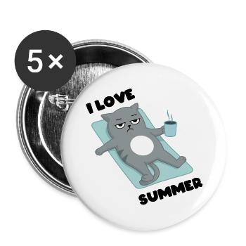 I love Summer - Cat Grumpy - Buttons large 2.2''/56 mm (5-pack) - white - Front