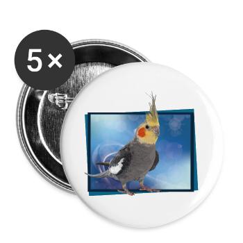 Nymphenkakadu - Buttons groß 56 mm (5er Pack) - Weiß - Vorne