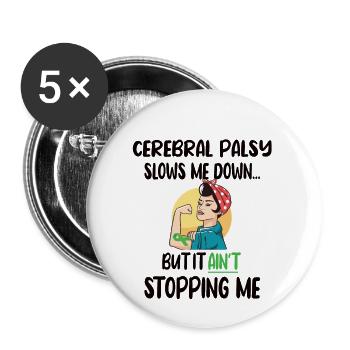 Infantile Cerebral Palsisise CP Fighter Cerebral Palsy - Buttons large 2.2''/56 mm (5-pack) - white - Front