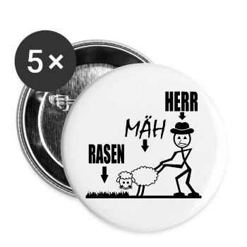 Hobbygärtner mäht Rasen Rasen Mäh Herr Rasenmäher - Buttons groß 56 mm (5er Pack) - Weiß - Vorne