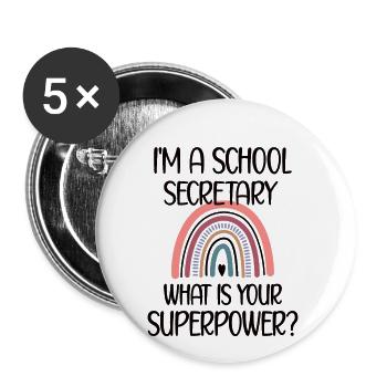 School Secretary School Secretariat Office Workers - Buttons large 2.2''/56 mm (5-pack) - white - Front