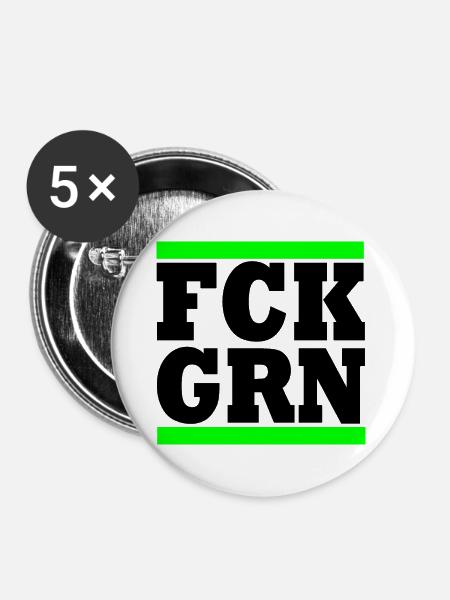 Fck grn - Buttons groß 56 mm (5er Pack) - Weiß