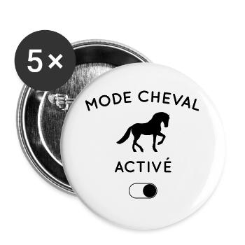 Humour - Mode cheval activé - Lot de 5 grands badges (56 mm) - blanc - Devant