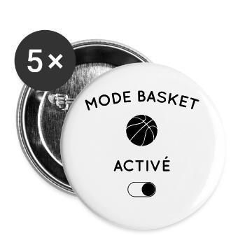 Humour - Mode basket activé - Lot de 5 grands badges (56 mm) - blanc - Devant