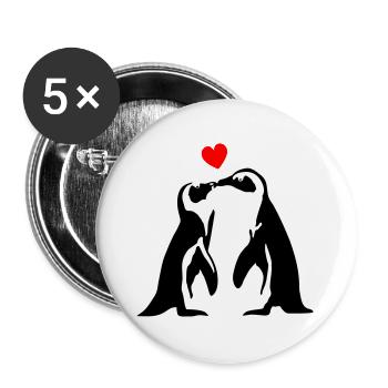 Pinguin - Paar mit Herz, Liebe - Buttons groß 56 mm (5er Pack) - Weiß - Vorne