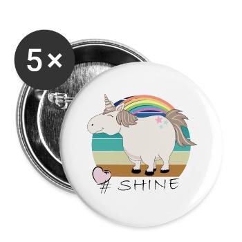 Licorne vintage rétro avec dicton: Shine - Lot de 5 grands badges (56 mm) - blanc - Devant