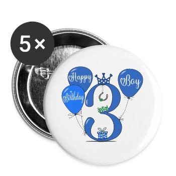 3 Ballon garçon d’anniversaire - Lot de 5 grands badges (56 mm) - blanc - Devant