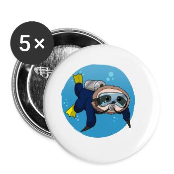 Scuba Diving Sloth Lazy Animal Diving I Gift - Buttons large 2.2''/56 mm (5-pack) - white - Front