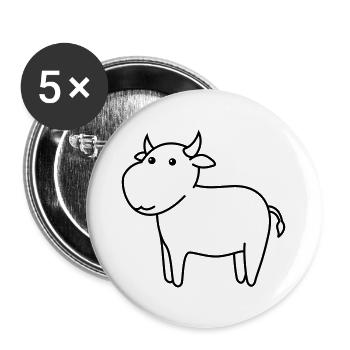 Stier Comic Tier - Buttons groß 56 mm (5er Pack) - Weiß - Vorne