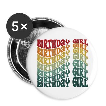 Anniversaire Fille Groovy Rétro Vintage Anniversaire - Lot de 5 grands badges (56 mm) - blanc - Devant