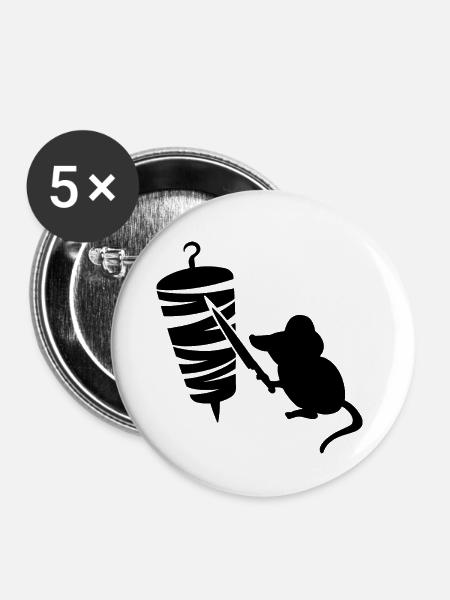 Kebab Grill Maus - Buttons groß 56 mm (5er Pack) - Weiß