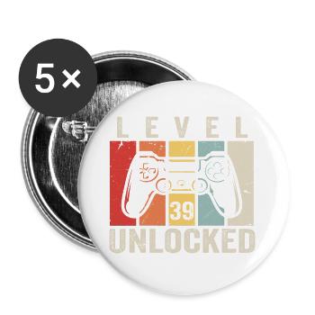 Level 39 Unlocked 39 Jahre Geburtstag Geschenk - Buttons groß 56 mm (5er Pack) - Weiß - Vorne