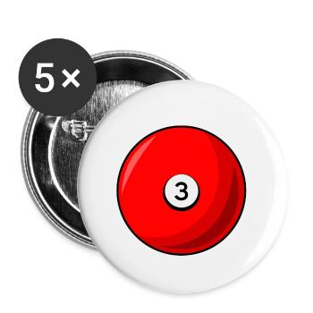Billardkugel 3 rot Billard drei - Buttons groß 56 mm (5er Pack) - Weiß - Vorne