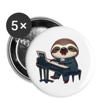 Paresseux au piano - Lot de 5 grands badges (56 mm) - blanc - Devant
