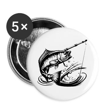Fischen Fisch Angeln Symbol - Buttons groß 56 mm (5er Pack) - Weiß - Vorne