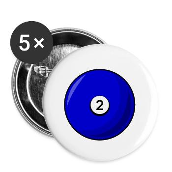 Billardkugel 2 blau Billard zwei - Buttons groß 56 mm (5er Pack) - Weiß - Vorne