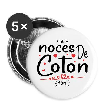 noces de coton - Lot de 5 grands badges (56 mm) - blanc - Devant
