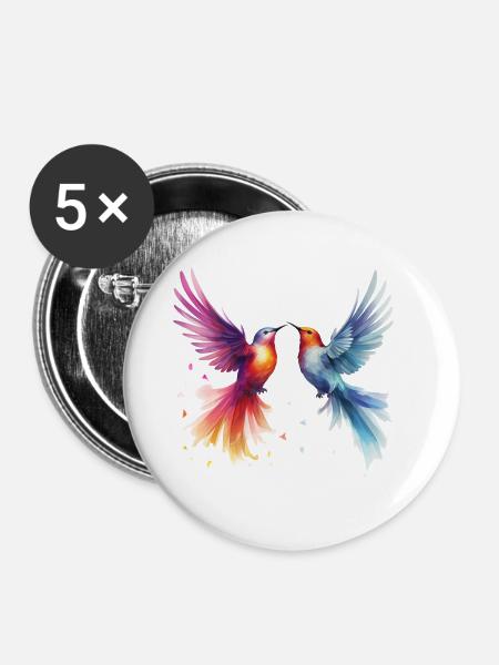 Bunte Vögel - Buttons groß 56 mm (5er Pack) - Weiß