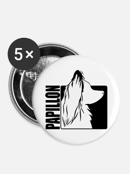 Papillon Profil Hunde Hund Wilsigns - Buttons groß 56 mm (5er Pack) - Weiß