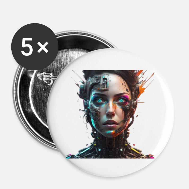 Robot Woman - Buttons large 2.2''/56 mm (5-pack) - white