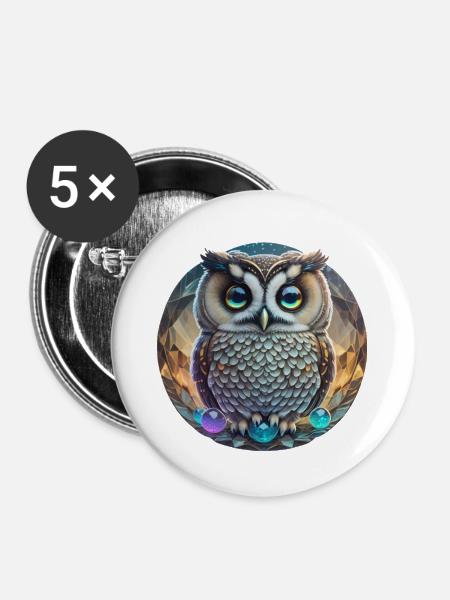 Eule - Buttons groß 56 mm (5er Pack) - Weiß