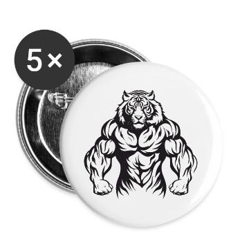 Tiger Gym Bodybuilding Muskeln - Buttons groß 56 mm (5er Pack) - Weiß - Vorne