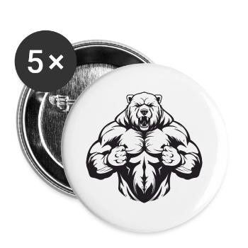 Bear Grizzly Gym Muscles Bodybuilding - Buttons large 2.2''/56 mm (5-pack) - white - Front
