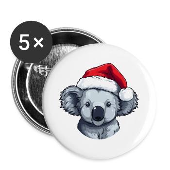 Koala Kopf Weihnachten Porträt - Buttons groß 56 mm (5er Pack) - Weiß - Vorne